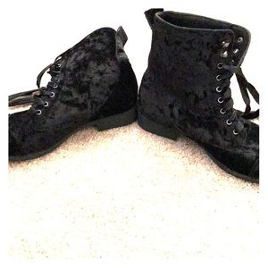 Black velvet combat boots
